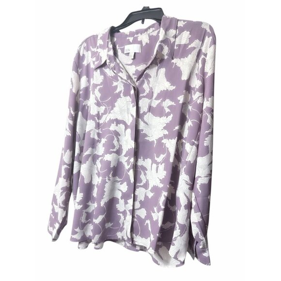 Nordstrom Womens Purple Floral Long Sleeve Crepe Button Up Blouse Plus Sz 3X New - Picture 3 of 7